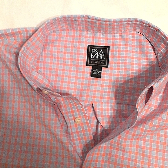 Jos. A. Bank TRAVELER SHIRT Size 2X short sleeves Pink and Blue Check - Picture 5 of 11
